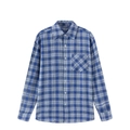 Camisa clásica de cuadros de manga larga para hombre con cuello de solapa y bolsillo frontal - S / Cuadros Azul Claro