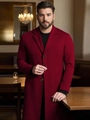 Slim fit men's burgundy long wool coat with classic lapels and metal buttons - XS (US Size) / Dark Red