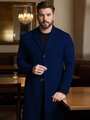 Slim fit navy wool coat for men with stand collar and long trench coat style for winter - XS (US Size) / Navy Blue