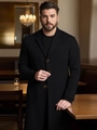 Slim fit men's black wool blend overcoat with a formal lapel for business winter wear - XS (US Size) / Black