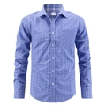 Men's blue and white checkered formal shirt with chest pocket and white buttons - S / Blue