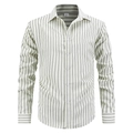 Men's business casual striped long sleeve shirt in light beige with lapel and button detail - S / Green