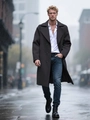 Men's double-breasted dark coffee wool overcoat with notch lapel in classic urban style - XS / Black