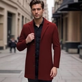 Elegant men's slim fit burgundy wool overcoat in a stylish mid-length urban street look - XS / Brown