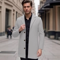 Slim fit light grey wool blend mid-length business coat for men with three-button closure - XS / Light Gray