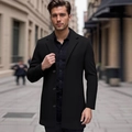 Elegant slim fit men's black wool trench coat with single-breasted design for business - XS / Black