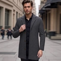 Elegant mid-length business wool coat for men in grey, slim fit style for autumn and winter - XS / Dark Gray