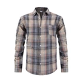 Men's slim-fit long sleeve plaid shirt with beige and navy checkers and chest pocket - S (US Size) / Khaki Plaid