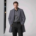 Men's grey wool blend overcoat with a lapel collar and casual business style - XS / Dark Gray