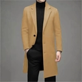 Men's mid-length wool coat in camel color with classic lapel collar and slim fit - XS / Khaki