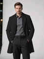 Classic black men's long lapel overcoat with a slim business casual tailored fit - XS / Black