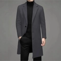 Men's charcoal grey wool blend overcoat with classic lapel and single-breasted closure - XS / Dark Gray