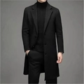 Classic men's black wool trench coat with lapel collar and single-breasted buttons - XS / Black