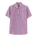 Men's short sleeve plaid business casual shirt with button-up collar and chest pocket - Red