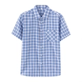 Classic blue and white plaid short-sleeved button-up shirt with a chest pocket - Blue