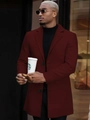 Slim fit men's wine red wool overcoat with notch lapel and single breasted buttons - XS / Dark Red