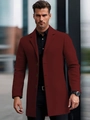 Elegant burgundy slim-fit mid-length wool coat for men featuring a classic lapel collar - XS / Brown
