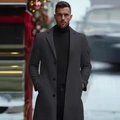 Classic charcoal grey wool blend trench coat for men with a slim fit and notched lapel - XS / Dark Gray