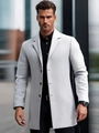 Elegant men's slim fit wool blend overcoat in light grey with classic lapel design - XS / Light Gray