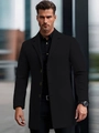 Elegant men's slim fit black mid-length wool coat with notched lapels and single-breasted buttons - XS / Black