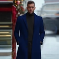 Classic navy blue slim fit trench coat for men with elegant wool blend style - XS / Tops / Navy Blue