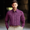 Camisa de cuadros casual para hombre con mangas largas y bolsillo frontal clásico - S / Rojo