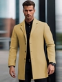 Elegant men's slim-fit mid-length trench coat in light camel wool with classic lapels - XS / Khaki