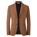Classic men's tan single-breasted blazer with notched lapels and two-button closure - S / Brown