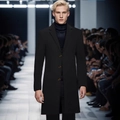 Elegant men's black slim-fit wool coat with single-breasted design and mid-length cut - XS / Black