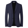 Classic deep blue men's single-breasted blazer with notch lapel and textured fabric - S / Navy Blue
