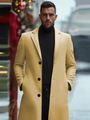 Elegant men's slim fit beige trench coat with notched lapels and button closure - XS / Khaki