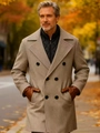 Heren double-breasted wollen overjas in beige met gewatteerd vest voor herfst winter - S / Khaki Hahnentritt