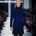 Elegant men's navy blue wool coat in slim fit midi length featuring a classic 3-button design - XS / Navy Blue