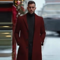 Classic burgundy wool coat for men with a slim fit and elegant three-button notch lapel - XS / Dark Red