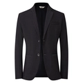 Classic charcoal grey men's business casual blazer with notch lapel and two-button closure - S / Black