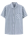 Men's short sleeve plaid business shirt in green and blue grid pattern, size US M - Green