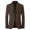 Men's single-breasted brown suit jacket with notched lapel and textured fabric finish - S / Dark Brown