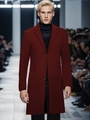 Elegant men's slim fit wool blend overcoat in burgundy color with notch lapel - XS / Dark Red
