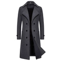 Men's dark gray double-breasted wool blend coat with notched lapels and tailored fit - S / Dark Gray