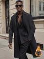 Men's stylish long black wool coat with warm quilted lining and classic lapel collar - S (US Size) / Black