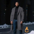 Classic men's charcoal wool overcoat with quilted lining shown in winter street scene - S / Dark Gray