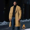 Classic camel wool overcoat for men with single-breasted design and warm thermal lining - S / Khaki