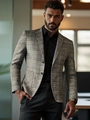 Giacca da uomo casual a scacchi grigio chiaro vestibilità slim con due bottoni - Taglia XXS US / Marrone