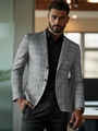 Blazer da uomo grigio chiaro a quadri, stile business casual con due bottoni - Taglia XXS US / grigio scuro