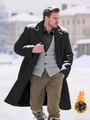 Men's long black wool coat with single-breasted design and quilted warm lining - S / Black