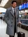 Classic dark grey double-breasted wool trench coat for men in professional business style - S (US Size) / Dark Gray