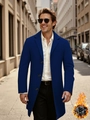 Manteau en laine bleu roi pour homme avec design boutonné et doublure chaude matelassée - S / Bleu marine