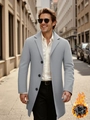 Manteau en laine pour hommes bleu-gris clair, simple boutonnage et doublure chaude - S / Gris clair