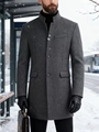 Cappotto da uomo slim fit in lana grigio scuro con colletto alla coreana e bottoni - XS (Taglia US) / grigio scuro