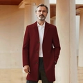 Classic burgundy wool blend overcoat for men with lapel collar and single-breasted buttons - XS (US Size) / Brown